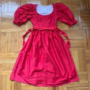 VTG Sportalm Red Silk Puff Sleeve Oktoberfest Landhaus Dress Sze Medium